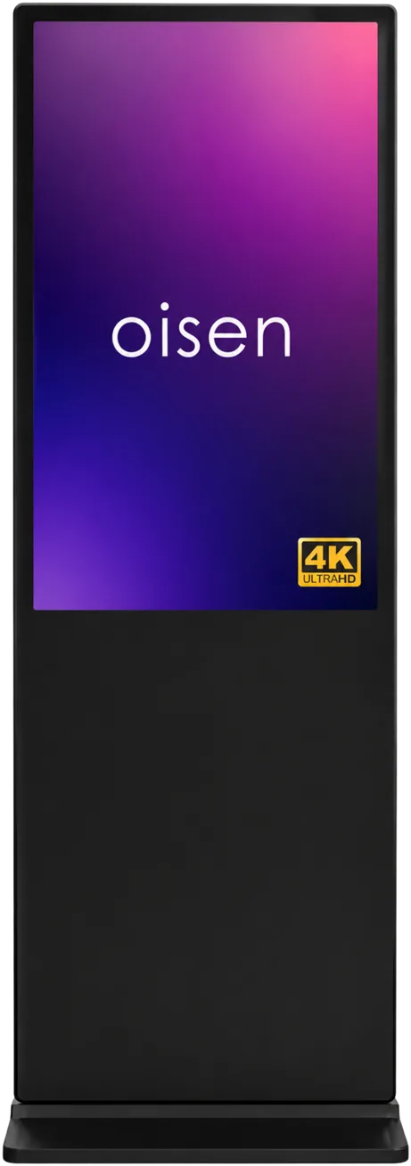 Totem OISEN 55″ 4K — ekran w górnej części, smukła czarna bryła na podstawie