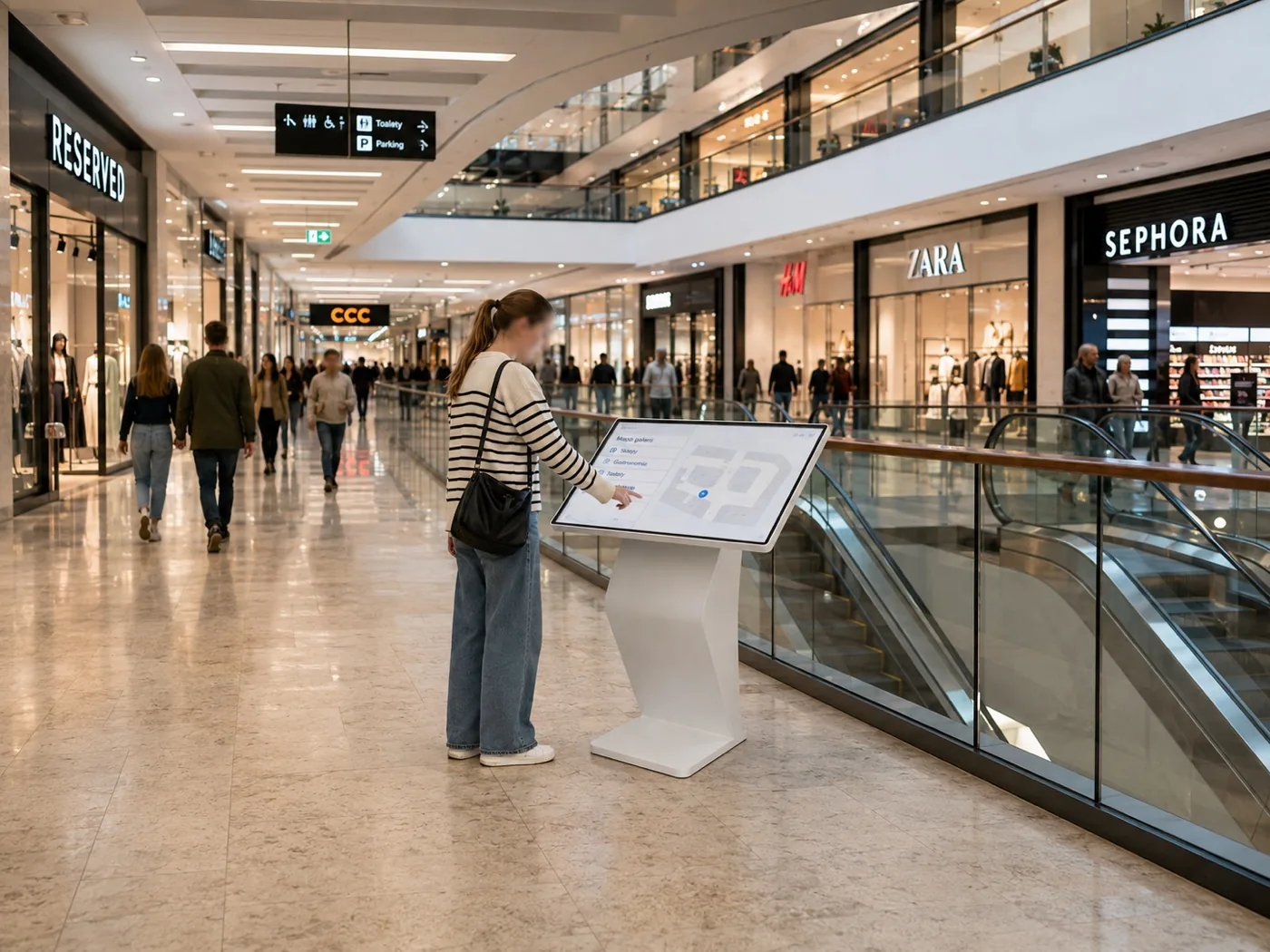 Infokiosk OISEN w galerii handlowej — nawigacja po obiekcie i katalog najemców